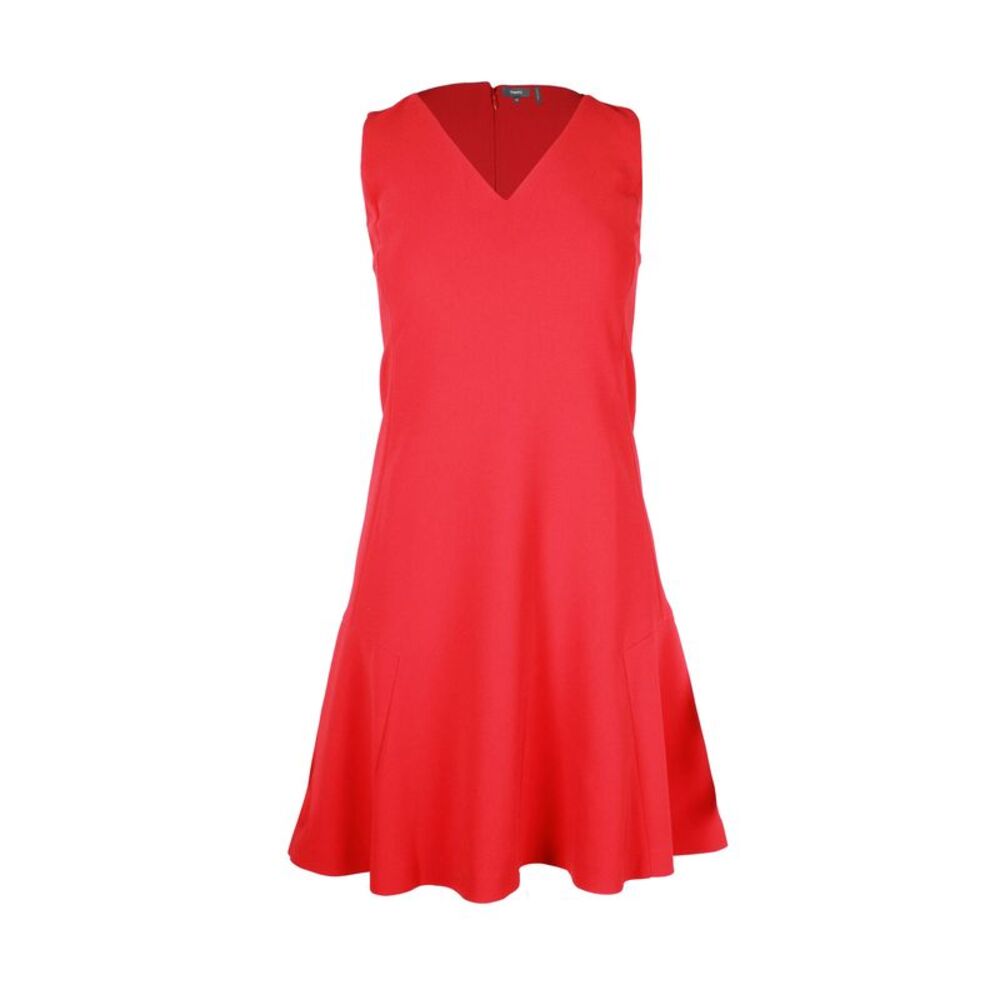 Theory V-Neck Sleeveless Admiral Crepe Short Dress in Red Triacetate